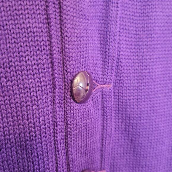 Revere 100% Wool Purple Button-Front Cardigan Vintage Women's Sweater Pockets - Picture 3 of 12